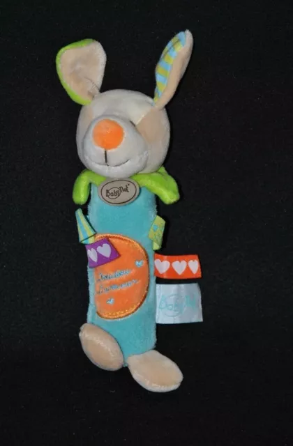 Peluche doudou chien BABY NAT' bleu orange vert Doudou D'amour pouet 18 cm NEUF