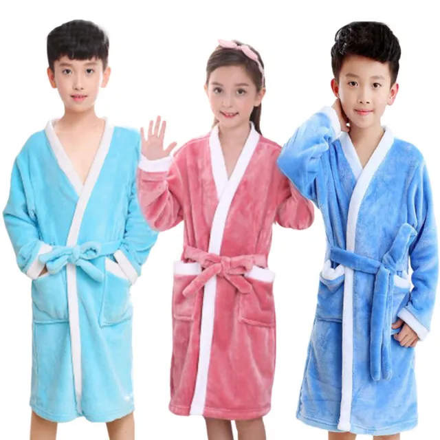 Kids Bathrobes Beach Pool Swimming Towel Coral Girl Boy Sleepwear Gown Pajamas