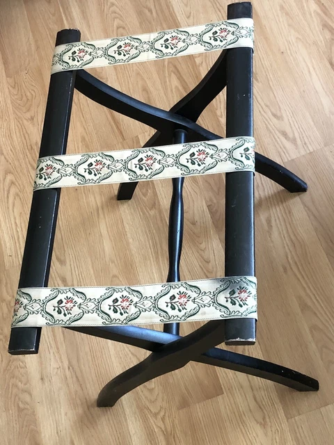 Vtg Scheibe Wood Luggage Suitcase Folding Rack Stand Tapestry Boho