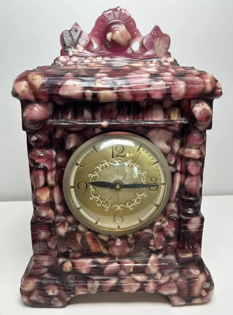 Lanshire Resin Rock Mantle Clock Rare HTF Purple Lucite Vomit VTG electric works