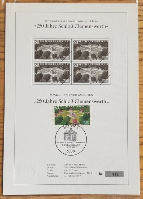 Bund 1987 SCHWARZDRUCK-ETB Mi.-Nr. 1312 1313 1314 1319 1320 limitiert nummeriert