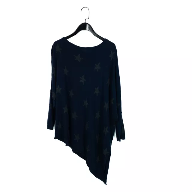 Phase Eight Navy Grey Star Print Asymmetric Hem Wool Blend Jumper - Size L