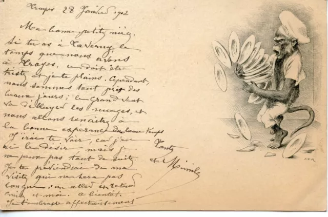 Carte Postale / Fantaisie / Illustrateur /// Humour Singe