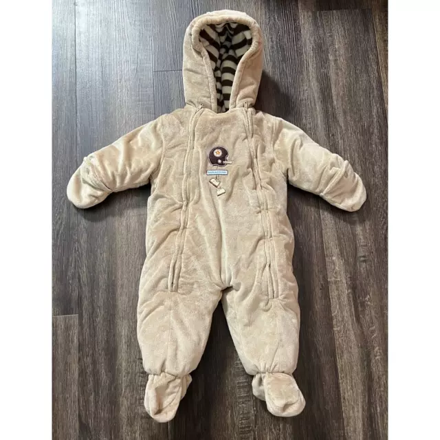 Carter's Boys Infant Snowsuit/Bunting Hooded Beige Fleece Size 6-9 Months