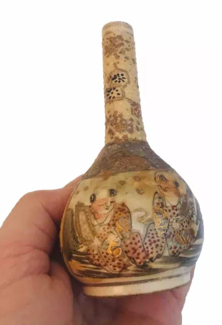 Antique Japanese Satsuma Bottle Vase Meiji Period  Gilt