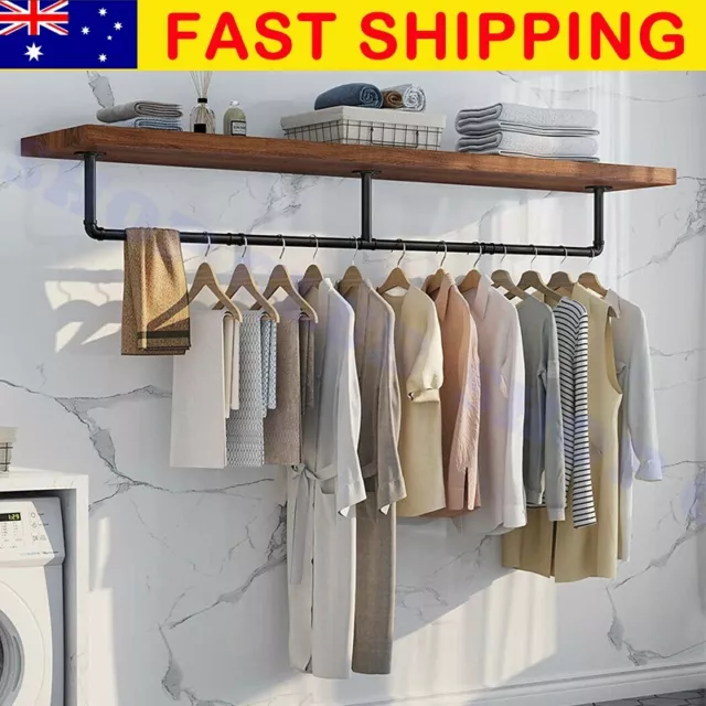 Clothes Rack Industrial Pipe Wall Mounted Garment Rack Hanging RodCloset Storage