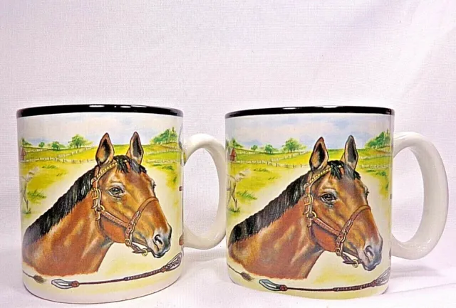Set of 2 FIB Burton & Burton horse ceramic coffee mugs