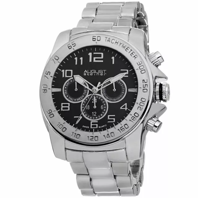 August Steiner Mens AS8095SSB Black Dial Silver Watch