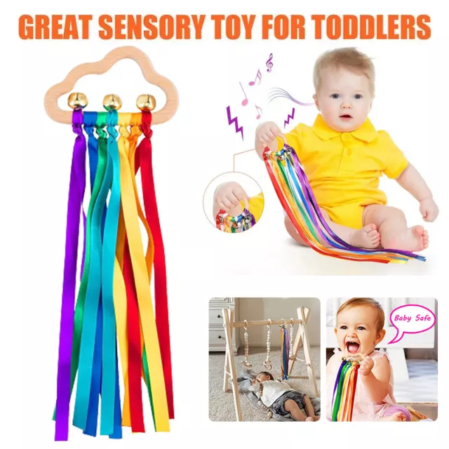 Ribbon Ring Toys Wooden Rainbow Baby Sensory Ribbon Rings Toys Baby Cloud DF