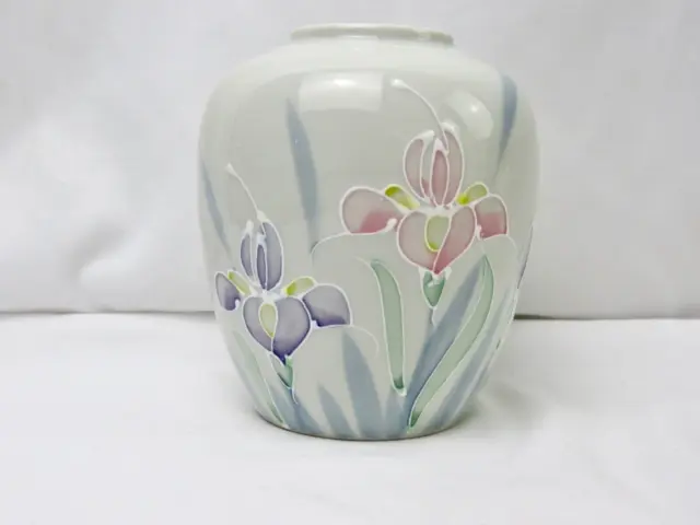 Otagiri Japan Vintage Floral Lite Hand Painted Pastel Iris Porcelain Vase 5"