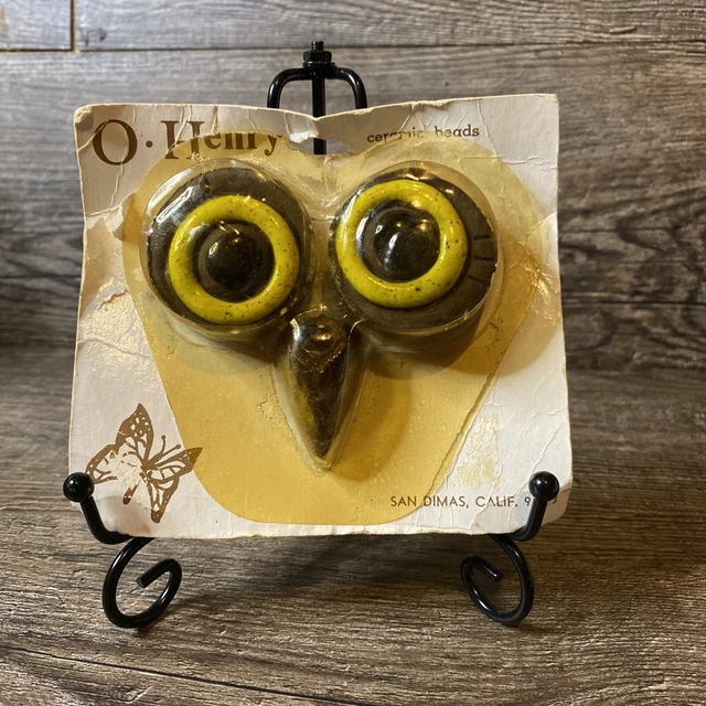 Owl Eyes And Beak O'Henry Vintage Ceramic Beads  Crafting 70s Macrame brown NIP