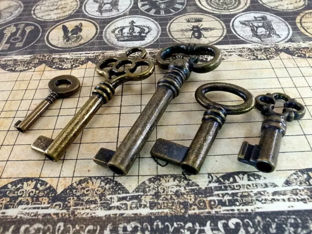 (Lot of 5)  Vintage Style Open Barrel Skeleton Key Furniture Cabinet - Assorted