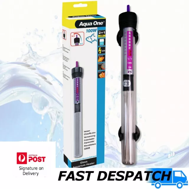 Aqua One Submersible Aquarium Fish Tank Water Glass Heater 100W 3 Year Guarantee