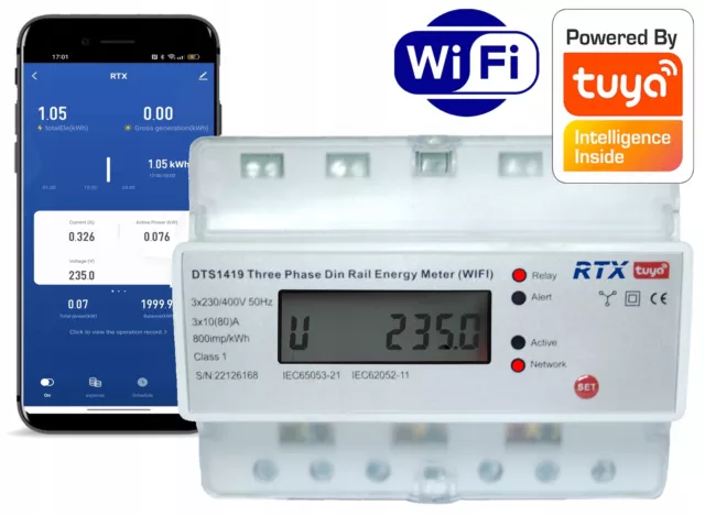 3-Phasen-Stromzähler bis zu 80A TUYA WiFi 2-Wege PV Energie-Messer