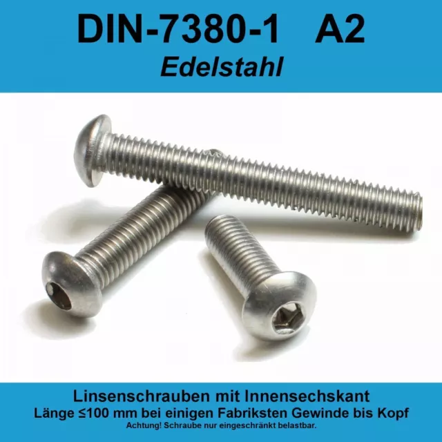 M6 ISO 7380 -1 A2 VA Edelstahl Linsenkopfschrauben Innensechskant Linsenkopf M6x