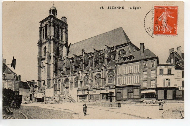 SEZANNE - Marne - CPA 51 - Eglise Saint Denis 5 place fontaine magasin