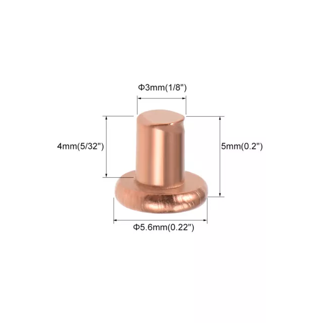 100 pz elementi di fissaggio rivetti solidi testa piatta rame 1/8"" x 5/32" 2