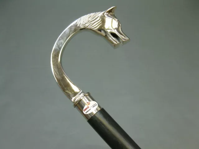 Vintage Brass Wolf Head Handle Victorian Style Wooden Shaft Cane Walking Stick