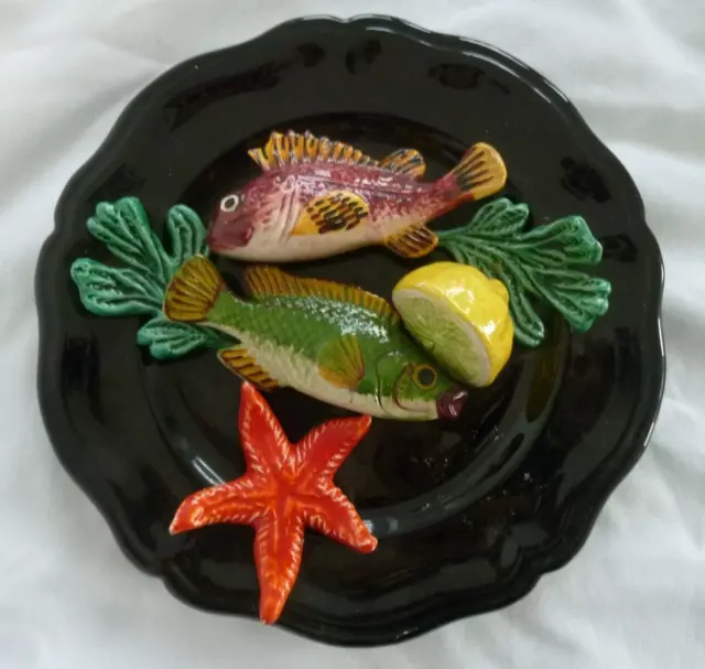 Vintage Vallauris Pottery MAJOLICA FISH Platter  9 inch exc cond