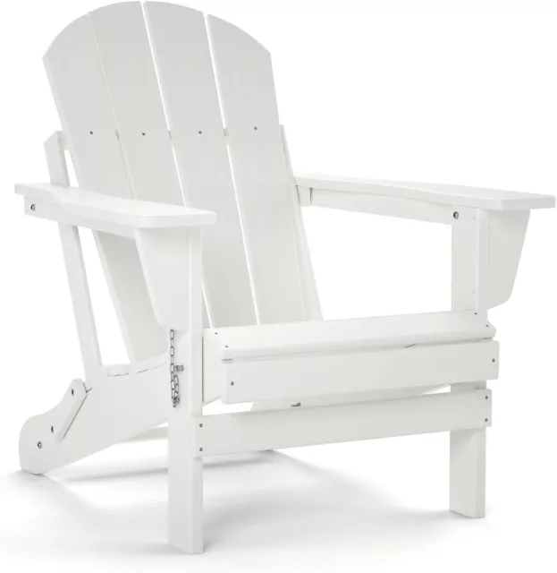 Folding Adirondack Chair For All-Weather Patio BBQ Outdoor Garden (White)
