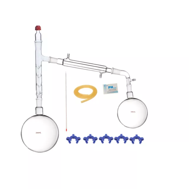 2000ml 24/40 Distillation Apparatus Lab Vacuum Distill Kit  Vigreux Column W/Arm