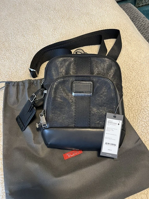 NWT TUMI Alpha Bravo Barksdale Crossbody Bag, Black Leather w/ Dust Bag
