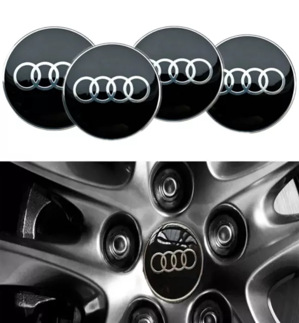 4 Coprimozzo Adesivi 65Mm Audi A1 A3 A4 A5 A6 Q5 Q7 Fregi Stemma Borchie Cerchi