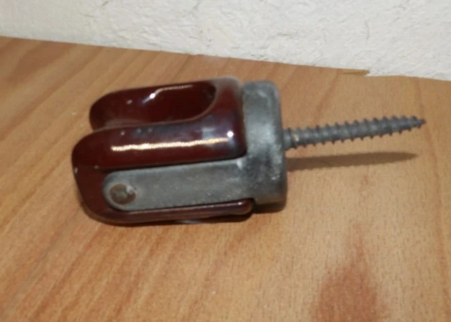 Vintage Glazed Brown Ceramic Porcelain Power Line Insulator Top Screw