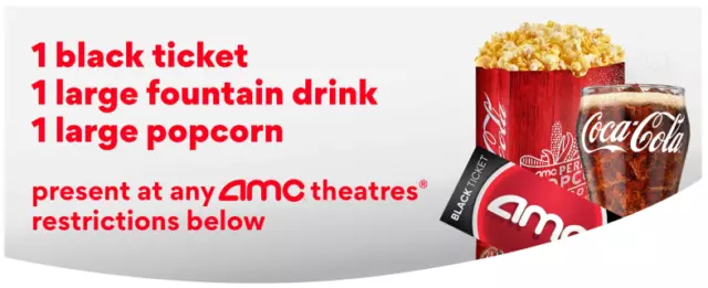 AMC Theatres - 1 AMC Black Movie Ticket, 1 Large Beverage and 1 Large Popcorn