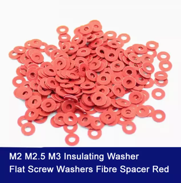 M2 M2.5 M3 Insulating Washer Flat Screw Washers Fibre Spacer Red 1000Pcs