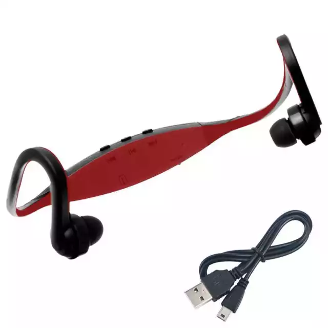 Stereo Sans Fil Casque Neckband Sport Lecteur MP3 TF Micro SD Soutien Rouge