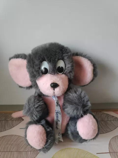 Peluche doudou souris chien gris rose 22 cm vintage Gipsy + cadeau