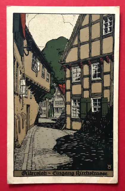 Künstler Steinzeichnung AK GÜTERSLOH um 1920 Eingang Kirchstrasse ( 88365