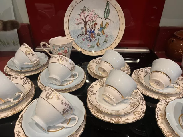 Very pretty Harlequin mismatch china tea set for eight mainly  blue/white