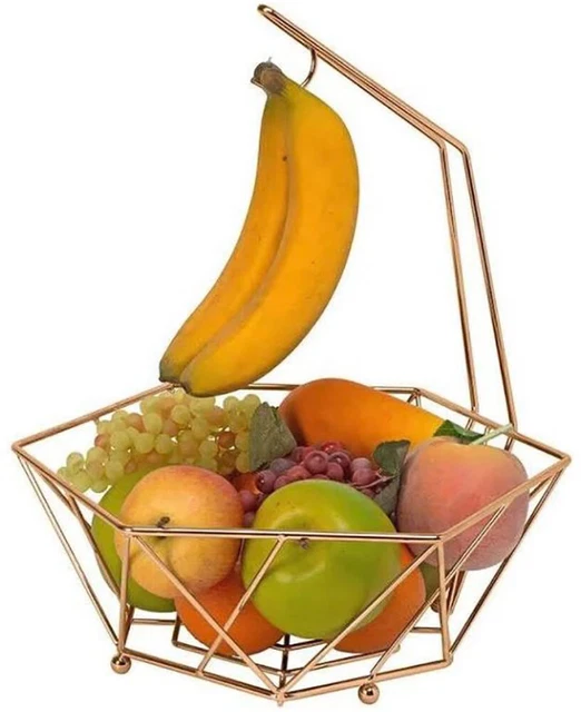Kitchen Details Geode Fruit Basket with Banana Tree in Copper