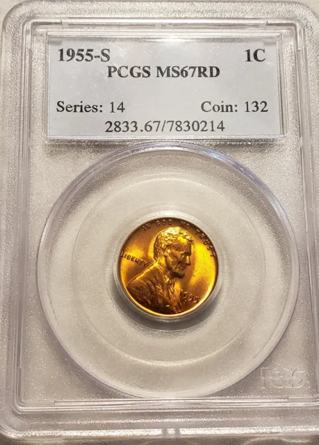 1955-S Lincoln Cent PCGS MS67RD Full Red & Beautiful Registry Coin