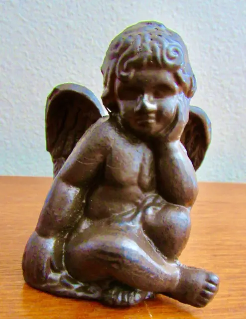 Vintage HEAVY Cast Iron 5" Angel Sitting & Thinking- 1 Pound, 13 Oz. - EUC