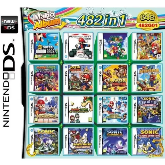 482 en 1 Jeu NDS Cartouche de Jeu DS Jeu Pack Super Combo pour DS NDS NDSL NDSi