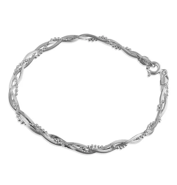 Pulsera 19cm/7.5in Trenzado Abalorio Serpiente Cadenas Contraste Plata de Ley