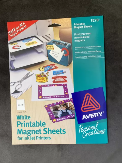 NEW Avery 3270 White Printable Magnet Sheets - 3 Sheets - 8.5" x 11" - InkJet