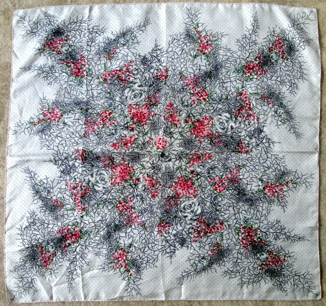 Foulard En Soie Vintage – Beige, 78x80 Cm, Occasion, 100% Soie