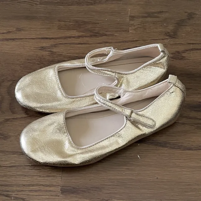 Zara Girls Gold Mary Jane Ballet Flats Size EU 34 US 2.5 Kids Dress Shoes