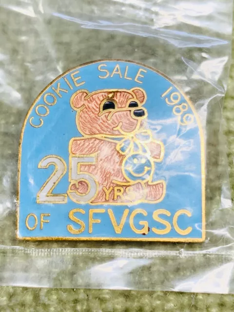 Vintage Girl Scout Cookie Pin 1989 Pink Bear with Safety Latch SFGSC 25 Years