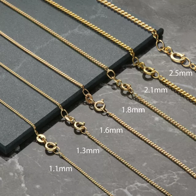 9ct Gold Plated on Sterling Silver 16, 18, 20, 22, 24, 26, 28, inch Curb Chain