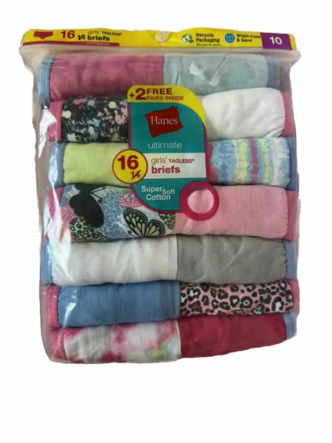 *NEW* GIRLS *SIZE 10 * HANES Ultimate TAGLESS BRIEFS 16 PAIR VALUE PACK