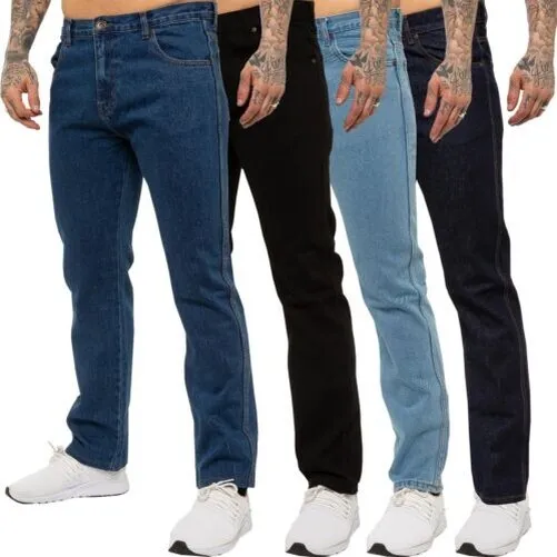 Kruze Hommes Jeans Jambe Droite Pantalon Standard Décontracté Travail Tailles UK
