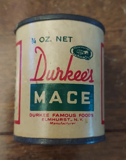 VINTAGE DURKEE'S SPICE Tin Mace Cannister Durkee Famous Foods Elmhurst