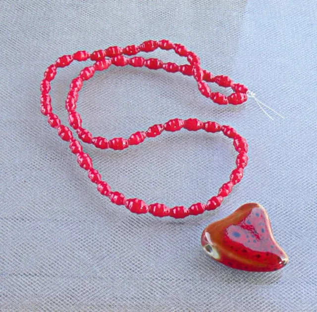 Catseye and Porcelain Large Heart Oval Corrugated Beads Focal Ceramic