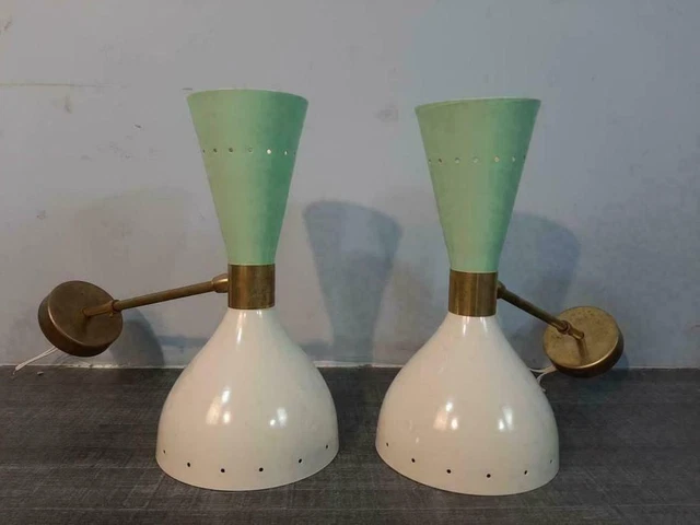 1950's Mid Century Brass Italian Diabolo Wall Sconce Light -Fixture Set of 2 pcs