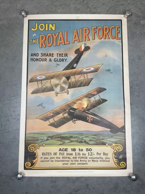 1918 British Join the Royal Air Force RAF WW1 Dogfighting Poster - 20x 30 inches